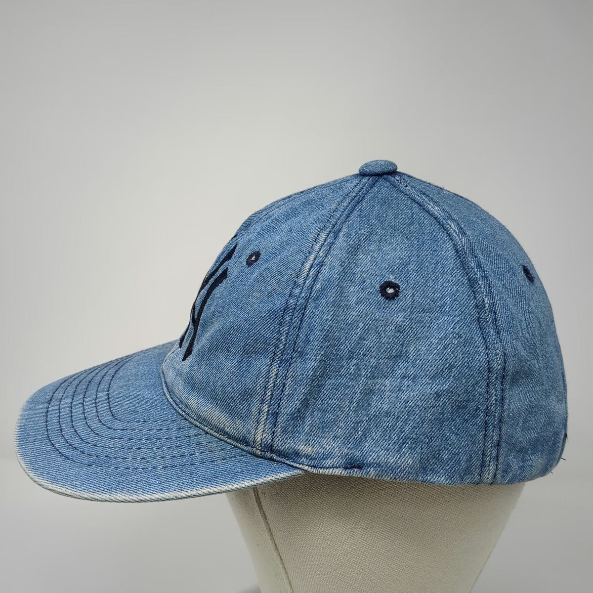 Green Field Baseball Cap Blue One Size Denim NY Logo Slideback Cotton Korea Hat