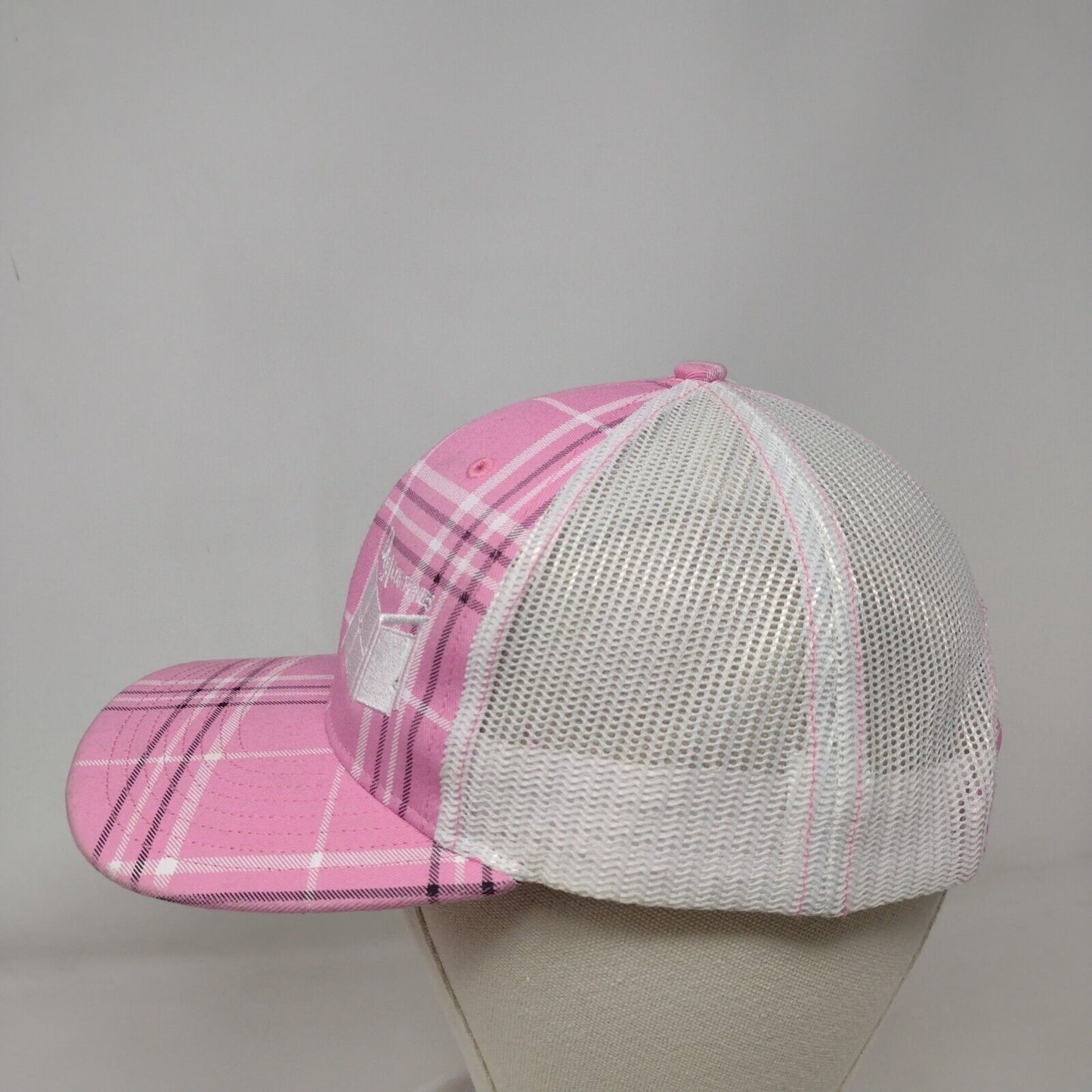 D&A Companies Snapback Trucker Hat Pink Small Plaid Mesh Back Richardson