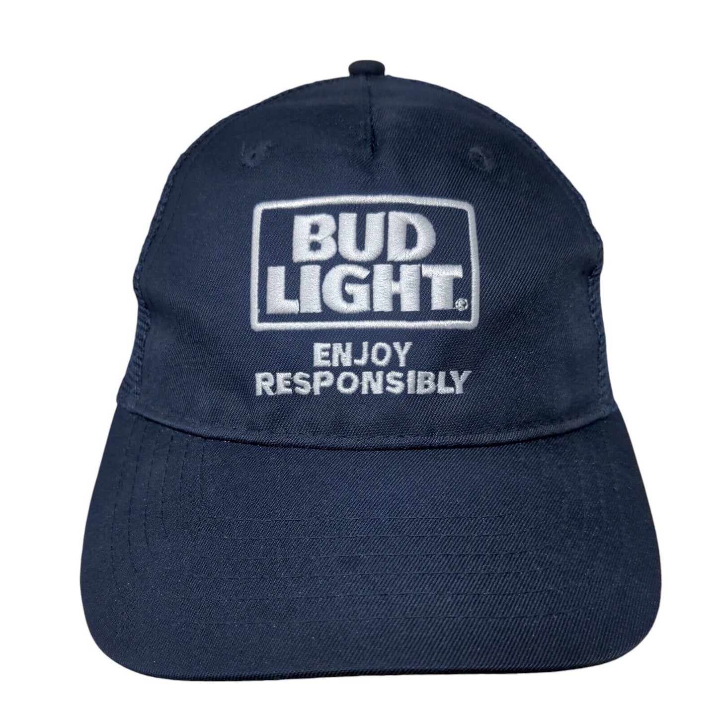 Bud Light Enjoy Responsibly Snapback Trucker Hat Blue OSFM Adjustable Mesh Back