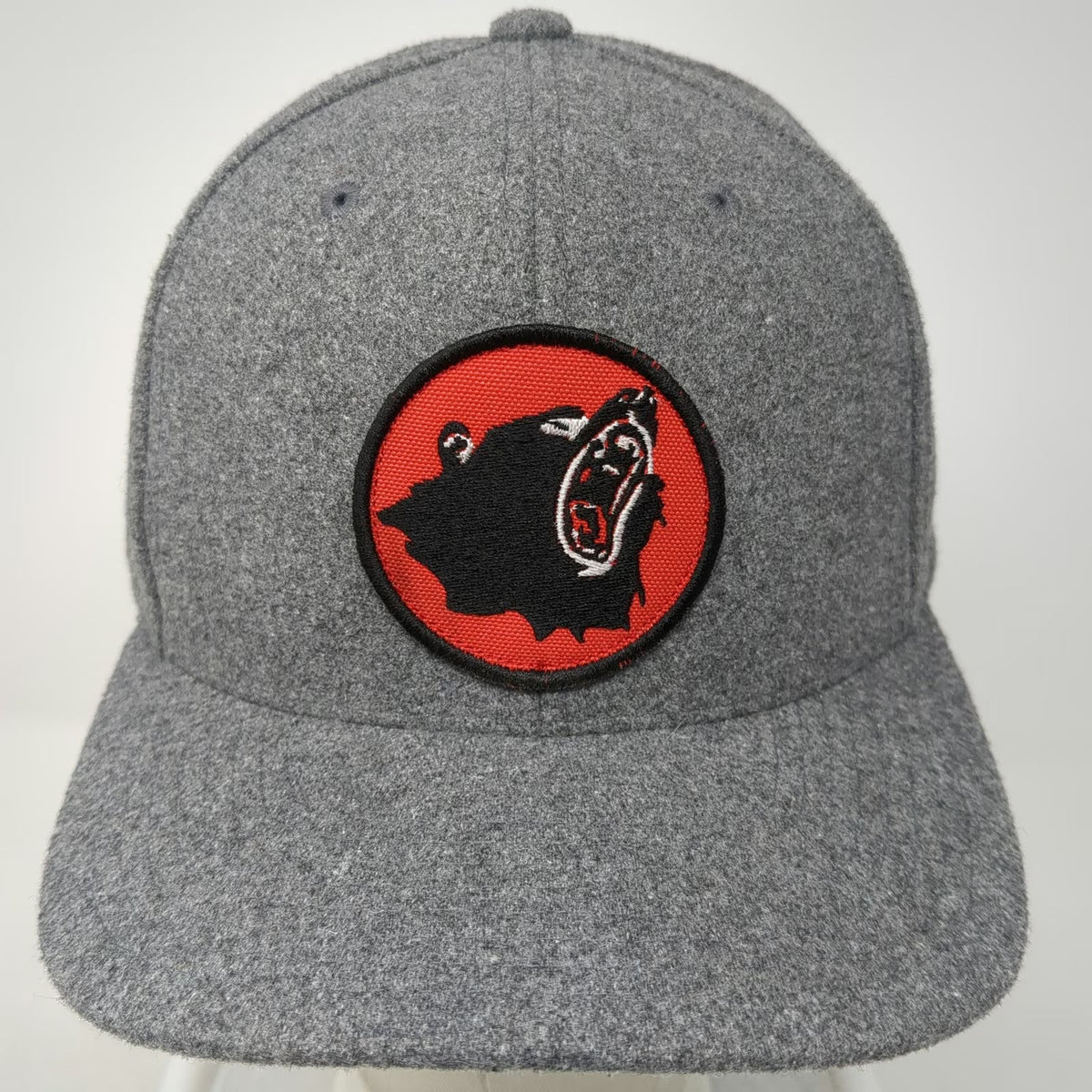 Yupoong Snapback Hat Gray One Size Wool Blend Bear Patch Green Underbrim Bill