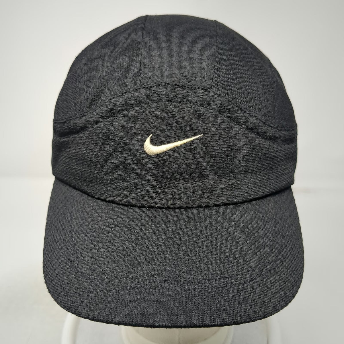 Nike Baseball Cap Black 5 Panel Mesh Breathable Strapback Swoosh Hat Vintage