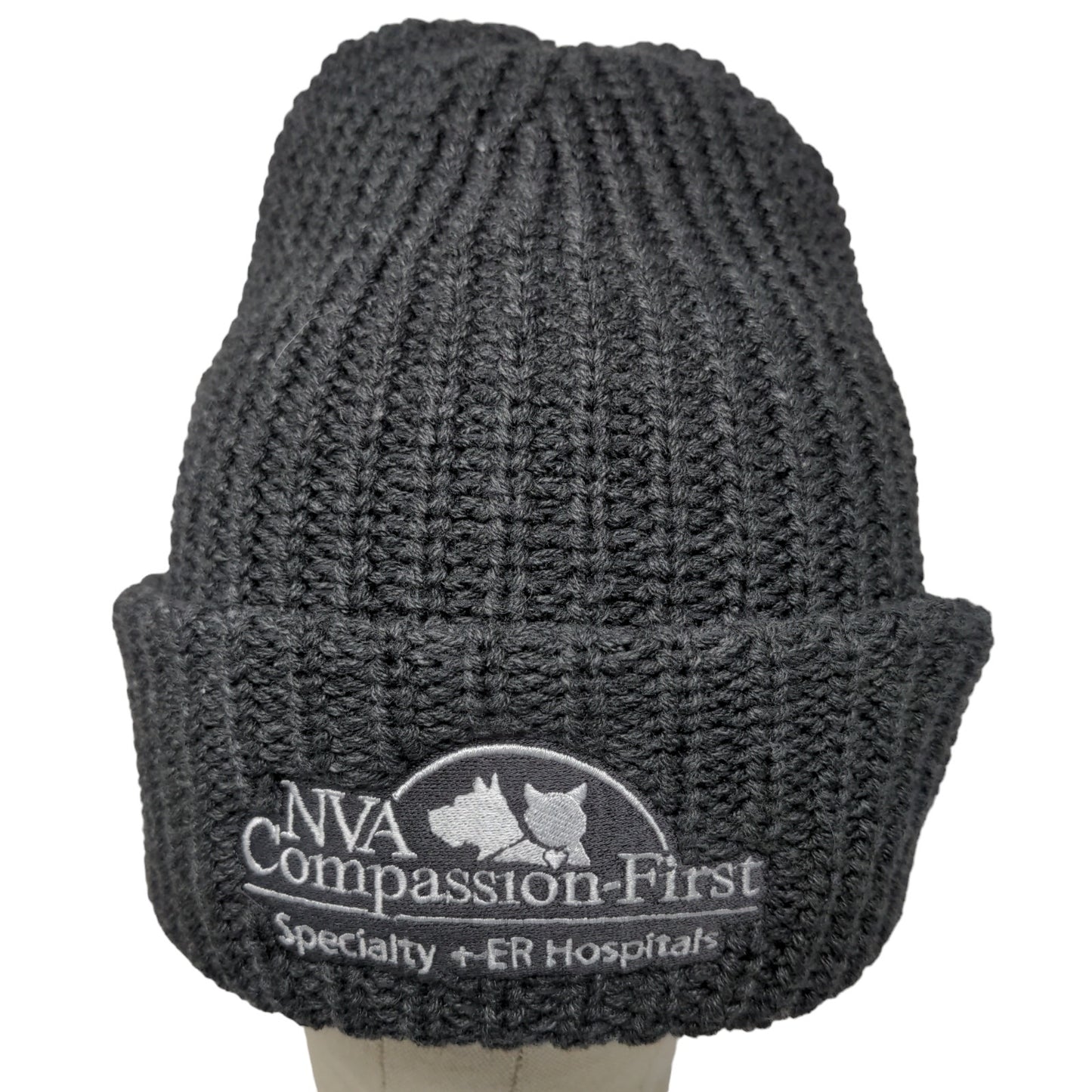 NVA Compassion First Hospital Men's Knit Beanie Hat Cap Gray Embroidered Logo