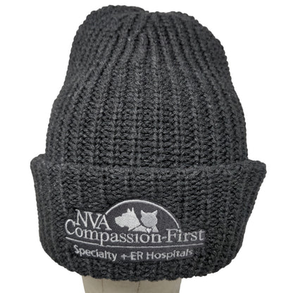 NVA Compassion First Hospital Men's Knit Beanie Hat Cap Gray Embroidered Logo