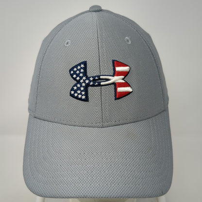 Under Armour Baseball Cap Gray XL USA Flag Logo Stretch Fit Freedom Mesh Hat