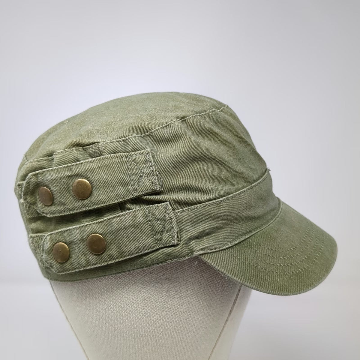 Army Cap Green One Size Solid Back Snap Button Side Straps Plain Cotton Hat