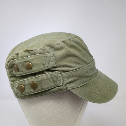 Army Cap Green One Size Solid Back Snap Button Side Straps Plain Cotton Hat