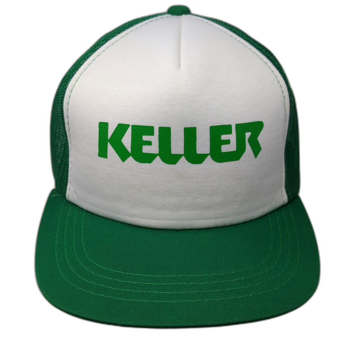 Triangle Headwear Trucker Hat Green Keller Block Logo Mesh Foam Snapback Print