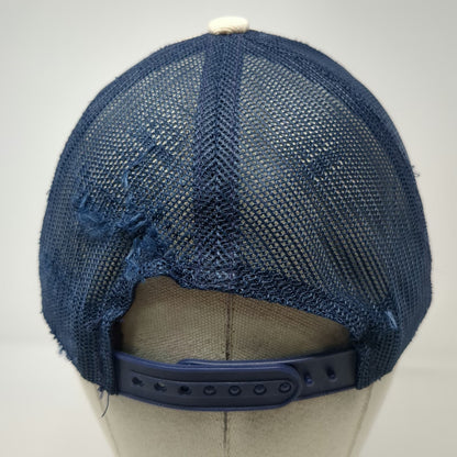 White Blue Trucker Hat One Size American Flag Patch Distressed Mesh Snapback