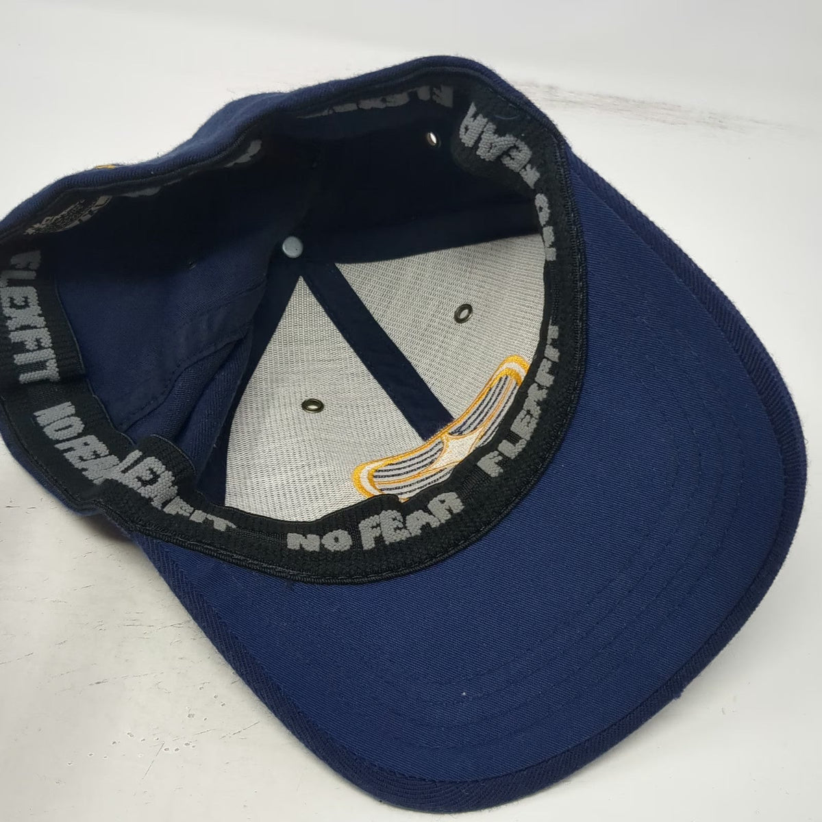 No Fear Baseball Cap Blue L/XL Flexfit Embroidered Logo Graphic Apparel Vintage