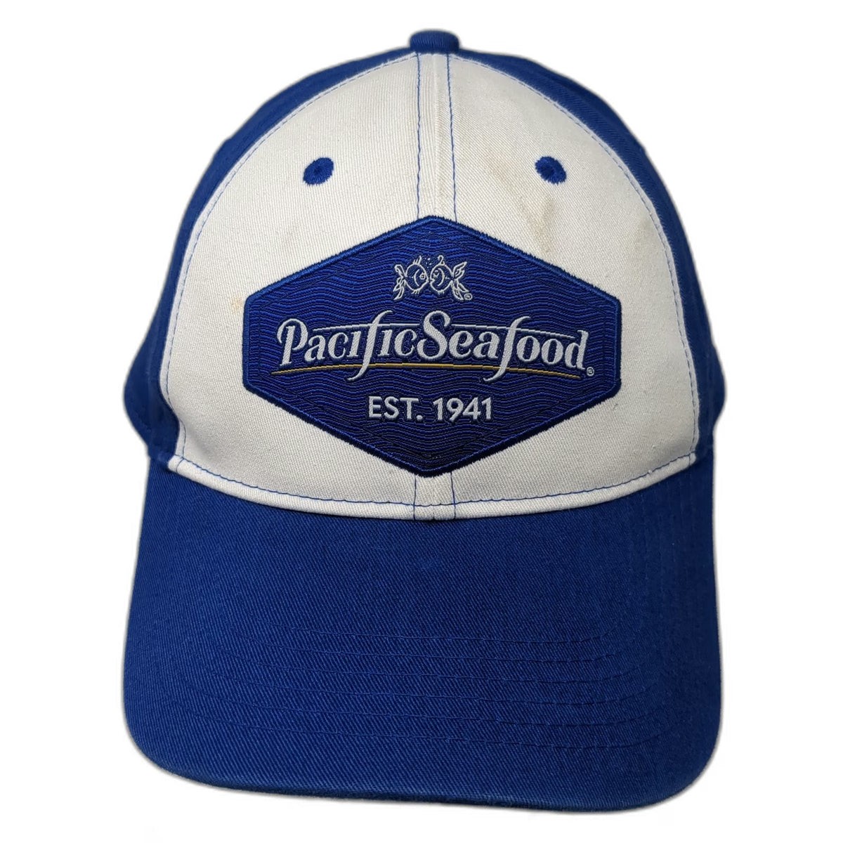 Pacific Seafood Blue White Baseball Cap OSFM Fish Logo Strapback Hat Est 1941
