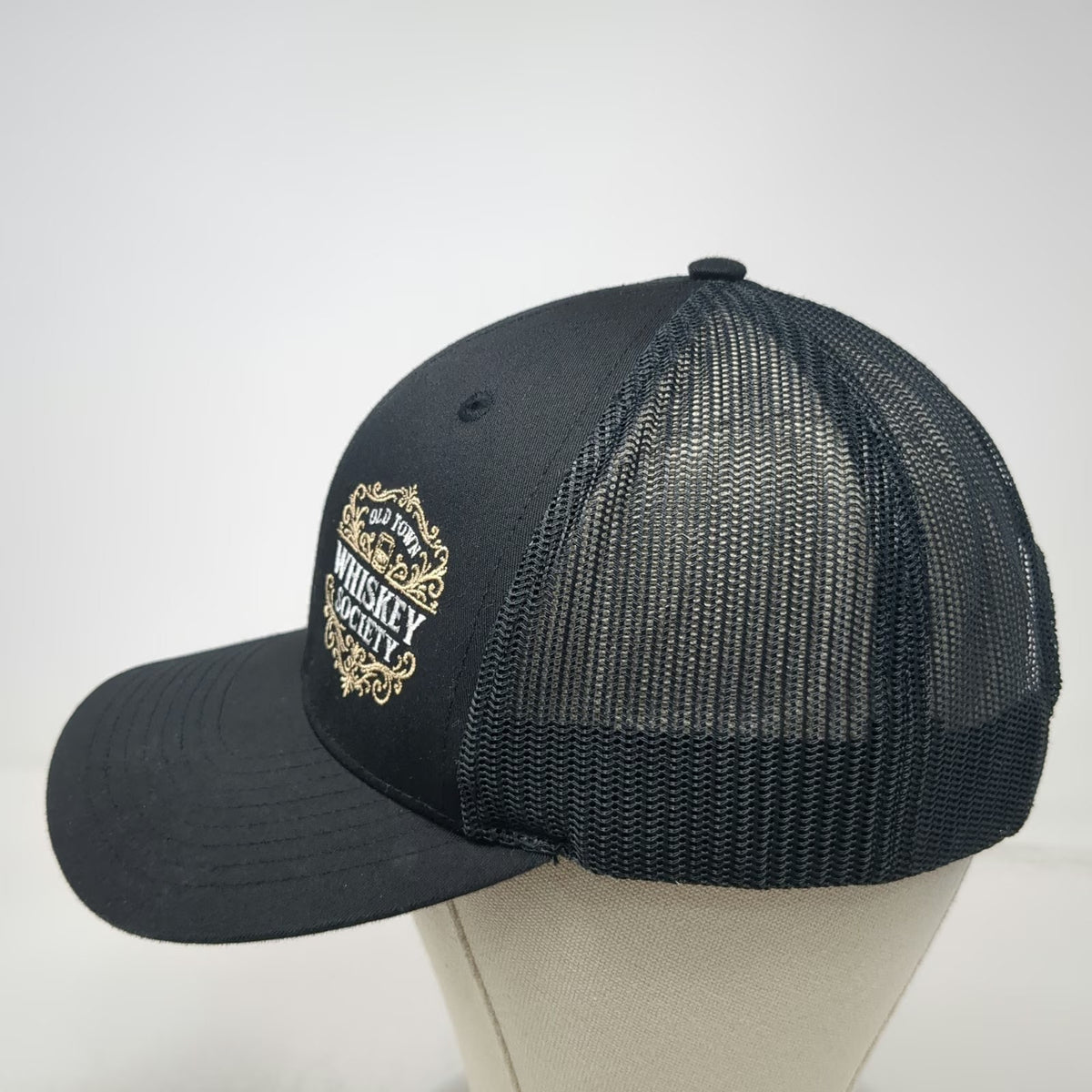 Richardson Trucker Hat Black One Size Old Town Whiskey Society Mesh Curved Brim