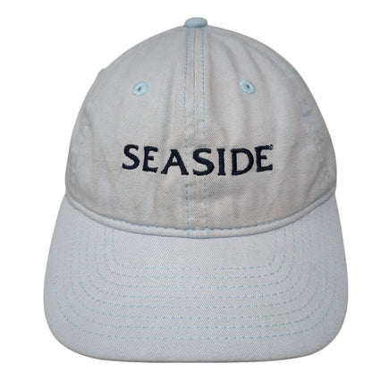 Sea Side Strapback Hat Blue One Size Adjustable Embroidered Vented Holes 6 Panel