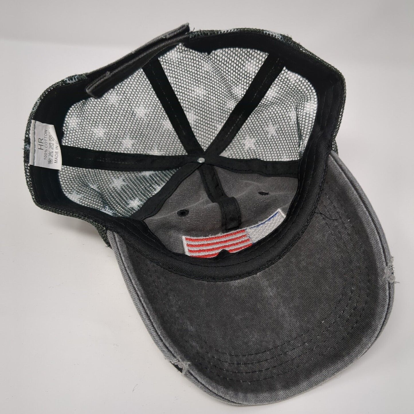 USA Flag Strapback Trucker Hat Gray One Size Distressed Patriotic Mesh Back