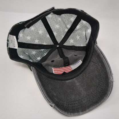USA Flag Strapback Trucker Hat Gray One Size Distressed Patriotic Mesh Back