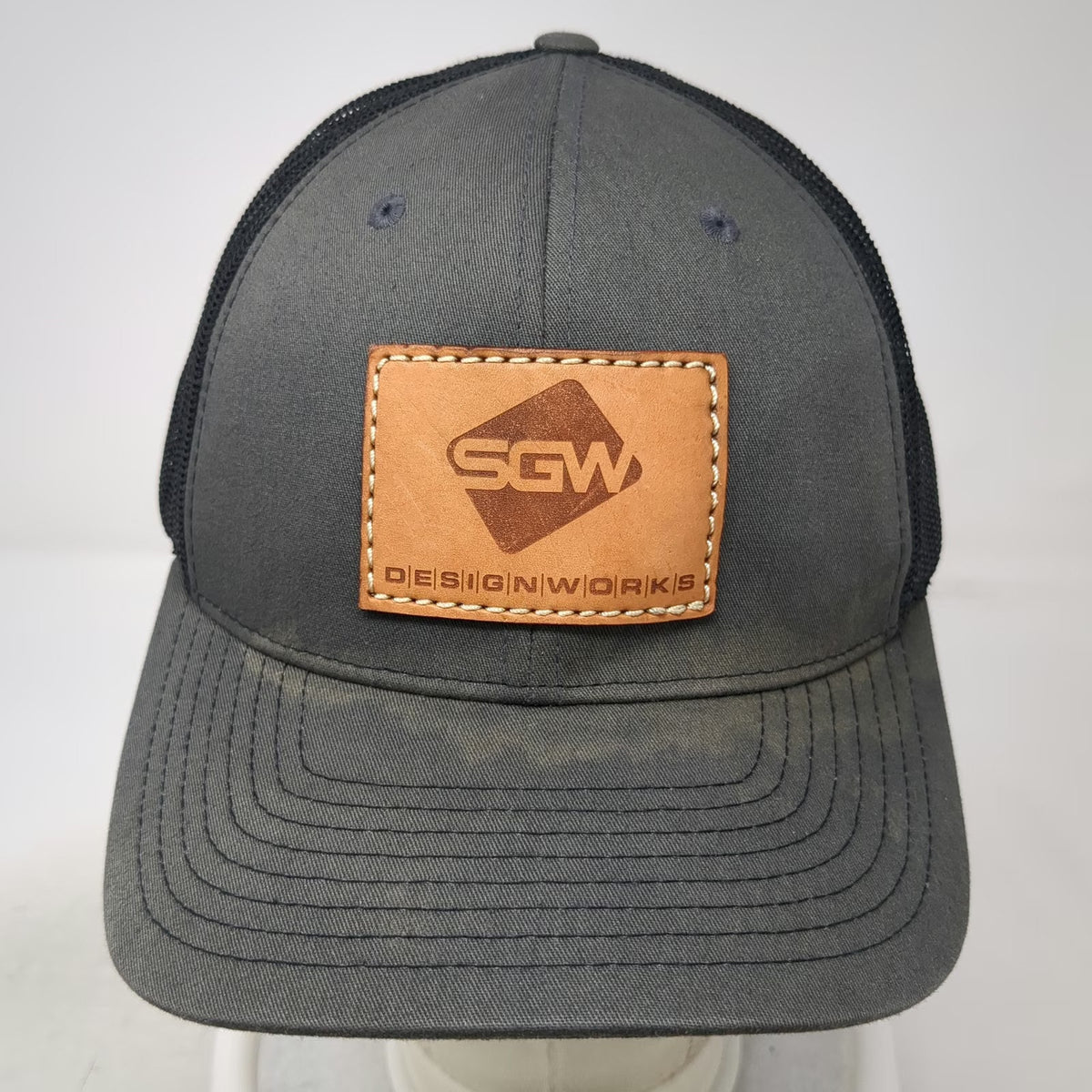 Richardson Trucker Hat Gray One Size Mesh Back Snapback SGW Designworks Leather