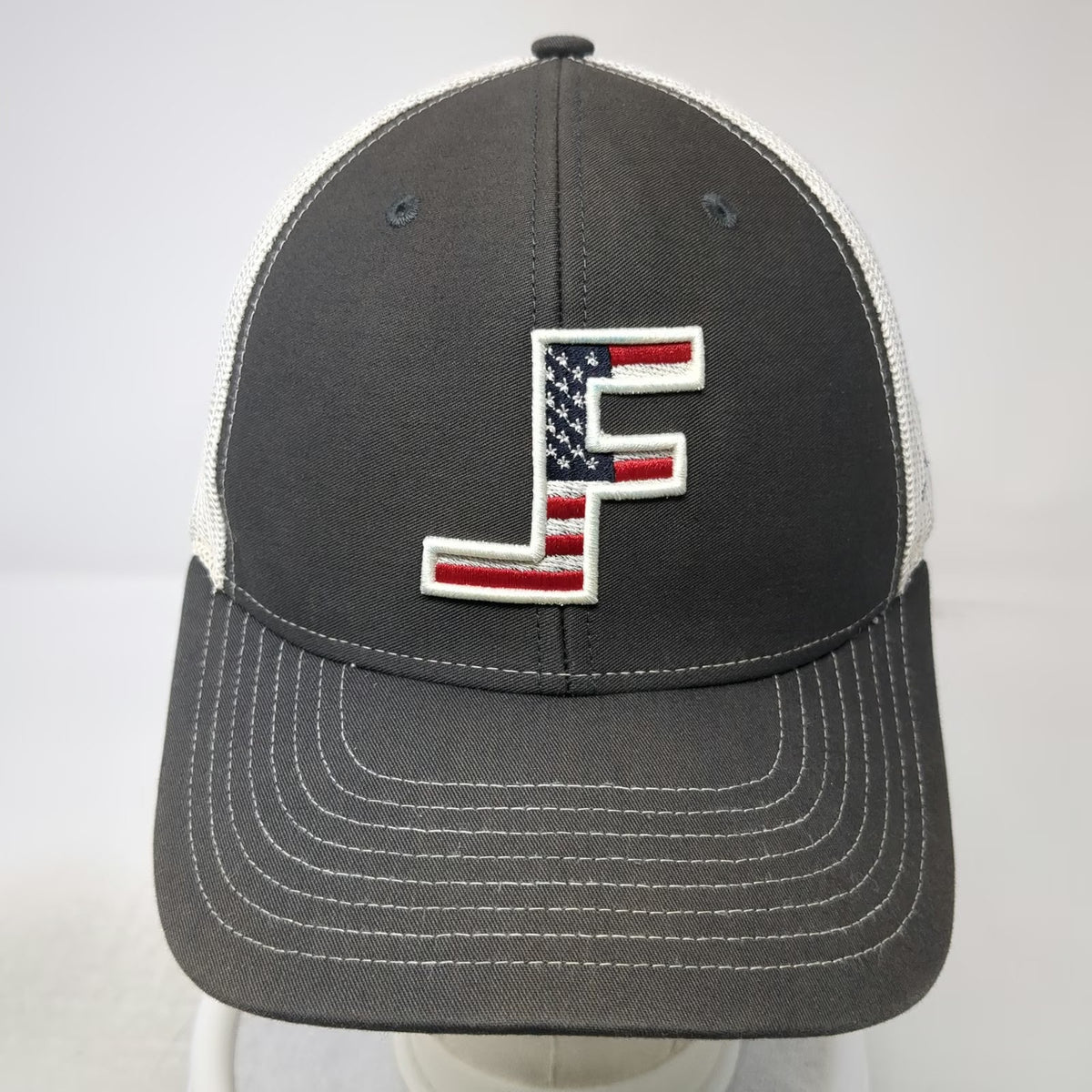 Richardson Trucker Hat Gray One Size American Flag F Logo Snapback Cap Mesh Back
