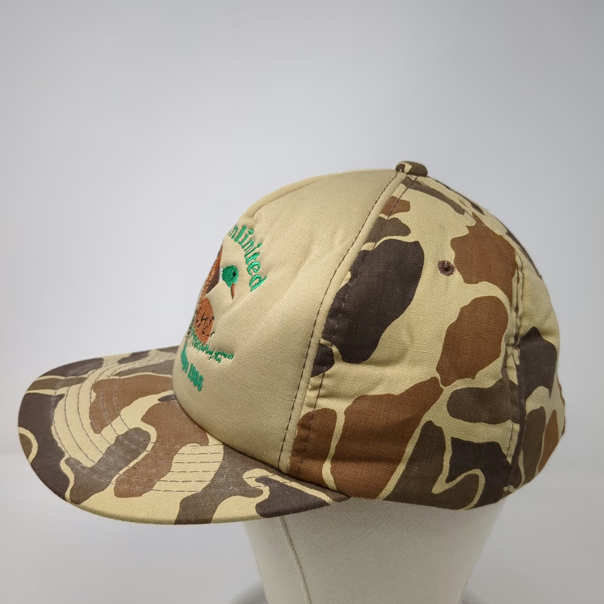 Dorfman Pacific 5 Panel Hat Beige Brown Green Camo One Size Ducks Unlimited 1986