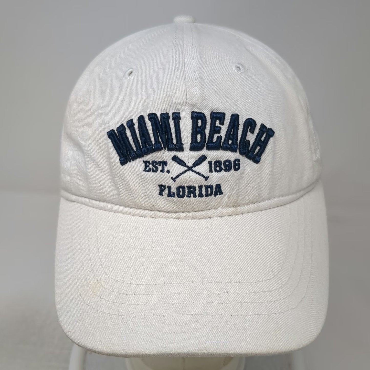 Surf Style Baseball Cap White Blue One Size Strapback Hat Miami Beach Florida