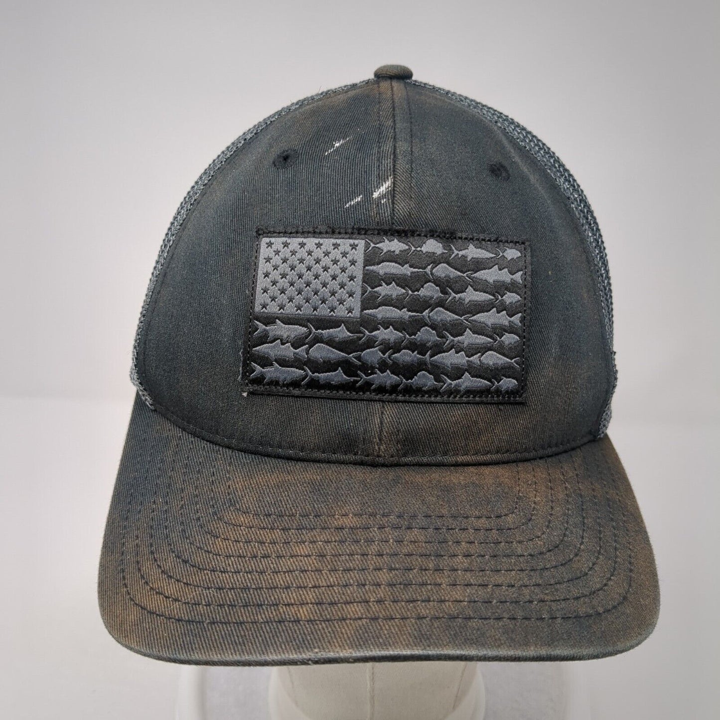 USA Fish Flag Fitted Trucker Hat Black One Size Mesh Back Columbia PFG