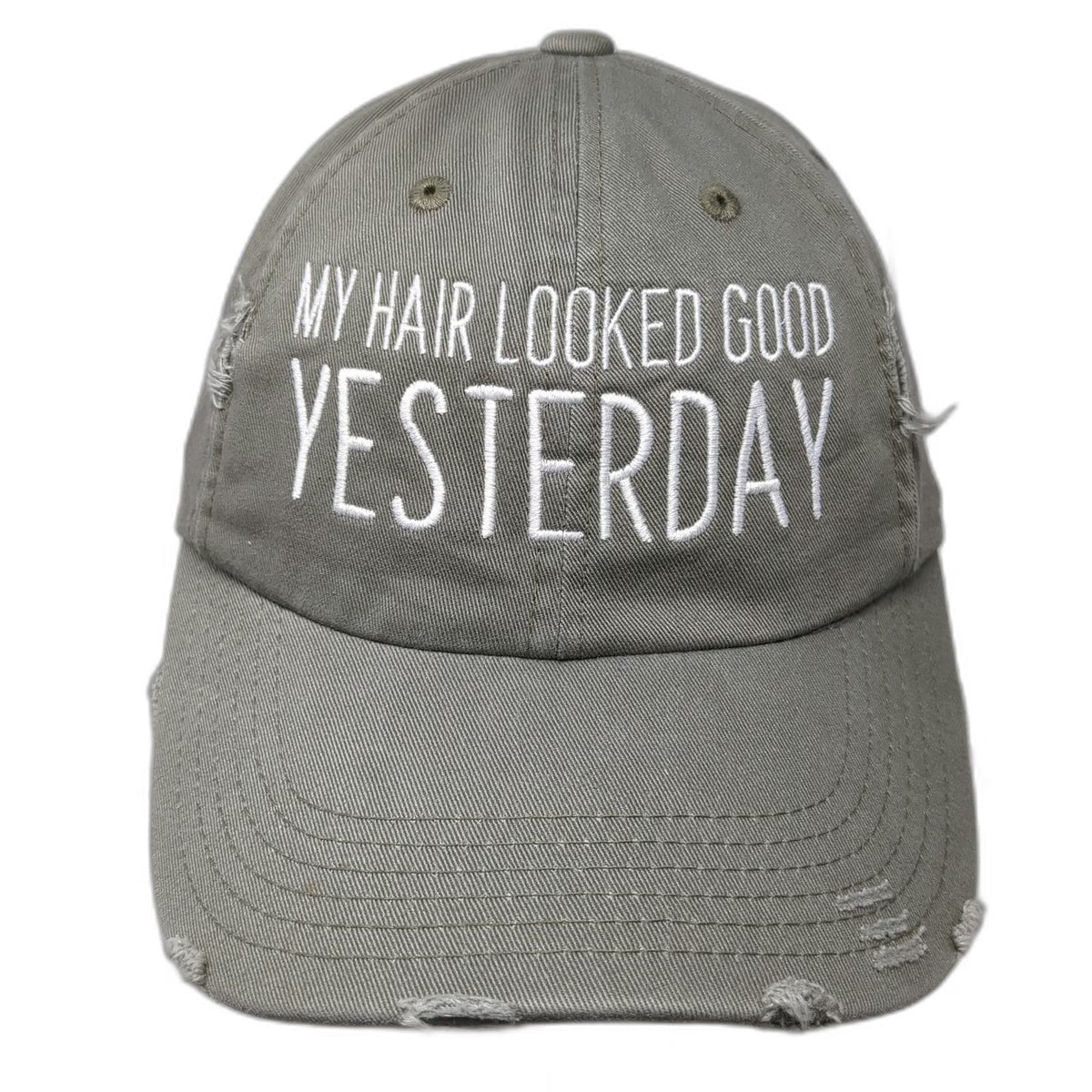 District Baseball Cap Green One Size My Hair Looked Good Yesterday Frayed Hat