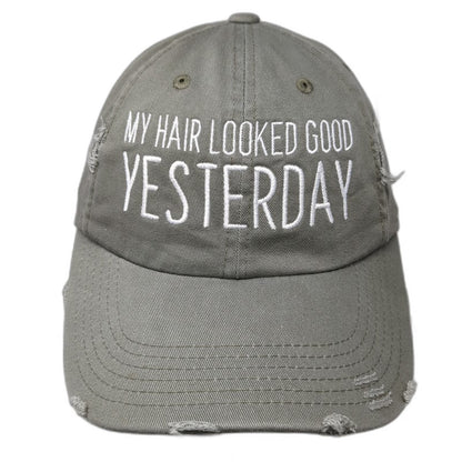 District Baseball Cap Green One Size My Hair Looked Good Yesterday Frayed Hat