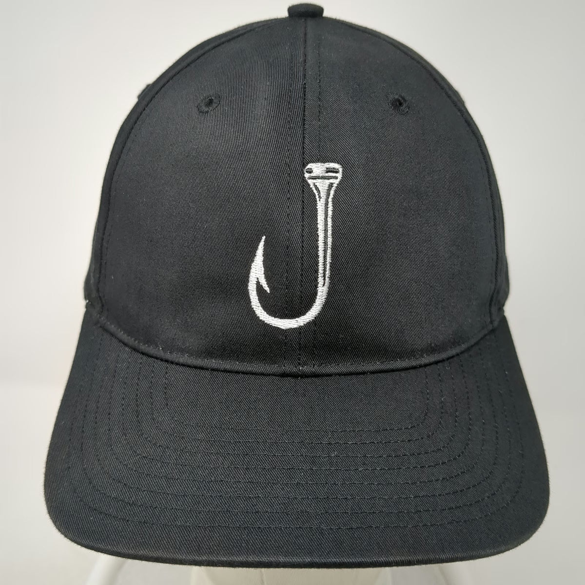 Richardson Snapback Hat Black L Fins & Pins Fish Hook Embroidery Logo Gray Under