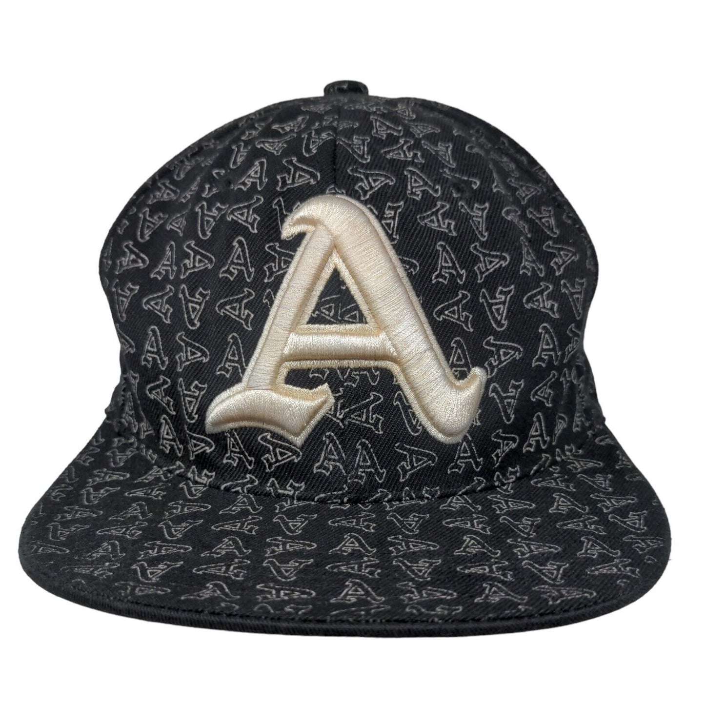 Best Headwear Men's Fitted Flat Bill Hat Black L All Over Print Atlanta Braves