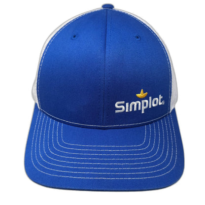 Simplot Trucker Hat Blue White One Size Mesh Back Contrast Stitch Snapback Logo