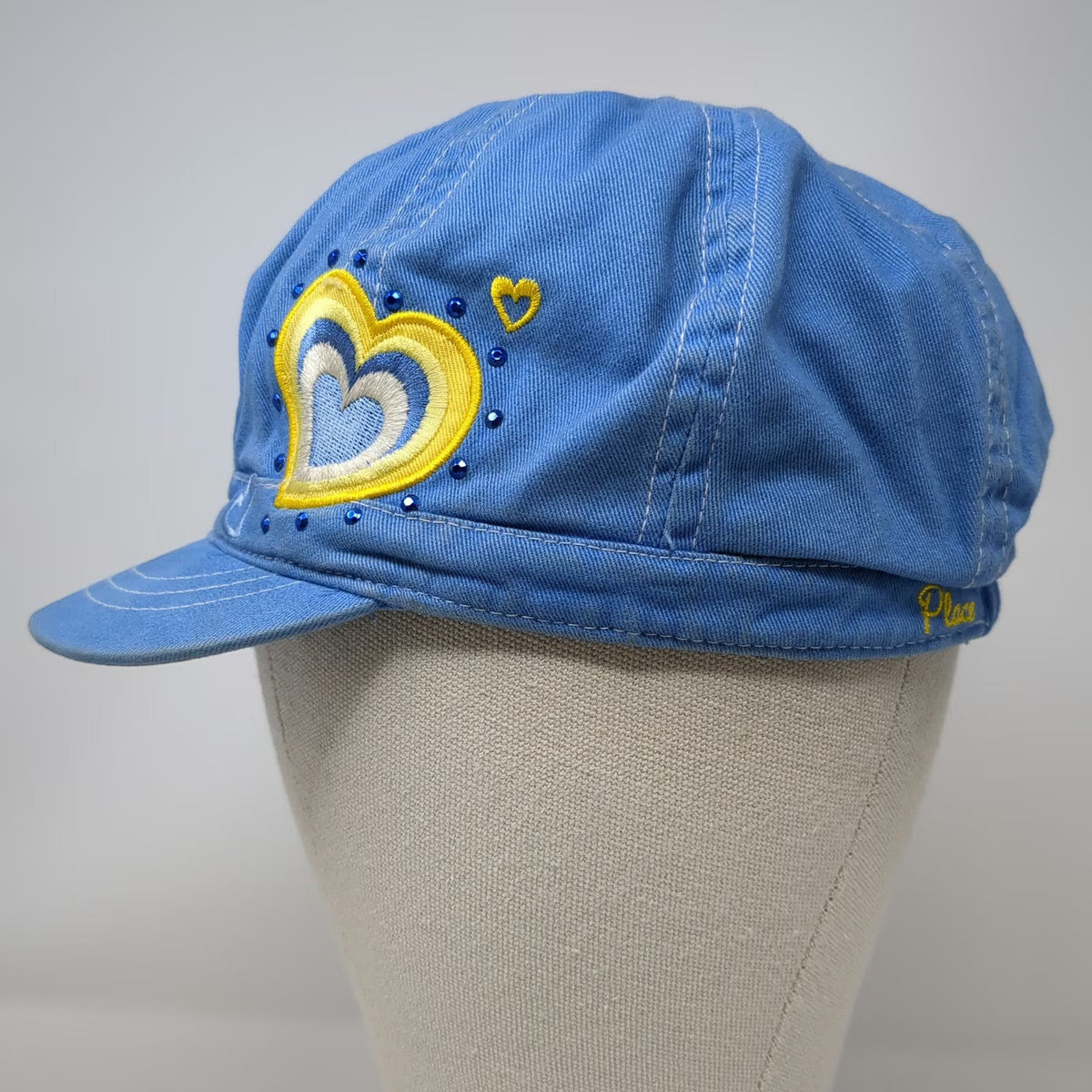 The Children's Place Blue Army Cap One Size Embroidered Hearts Rhinestones Hat