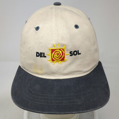 Del Sol Baseball Cap Beige Blue One Size Sun Logo Slideback Two Tone Cotton Hat