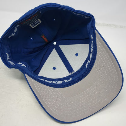 Flexfit Baseball Cap Blue M Structured Stretch Fit Americold Logo Grey Brim Hat
