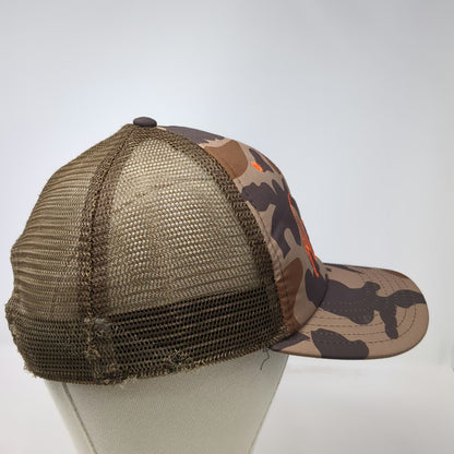 Orvis Trucker Hat Brown Camo One Size Orange Fly Fishing Logo Mesh Snapback