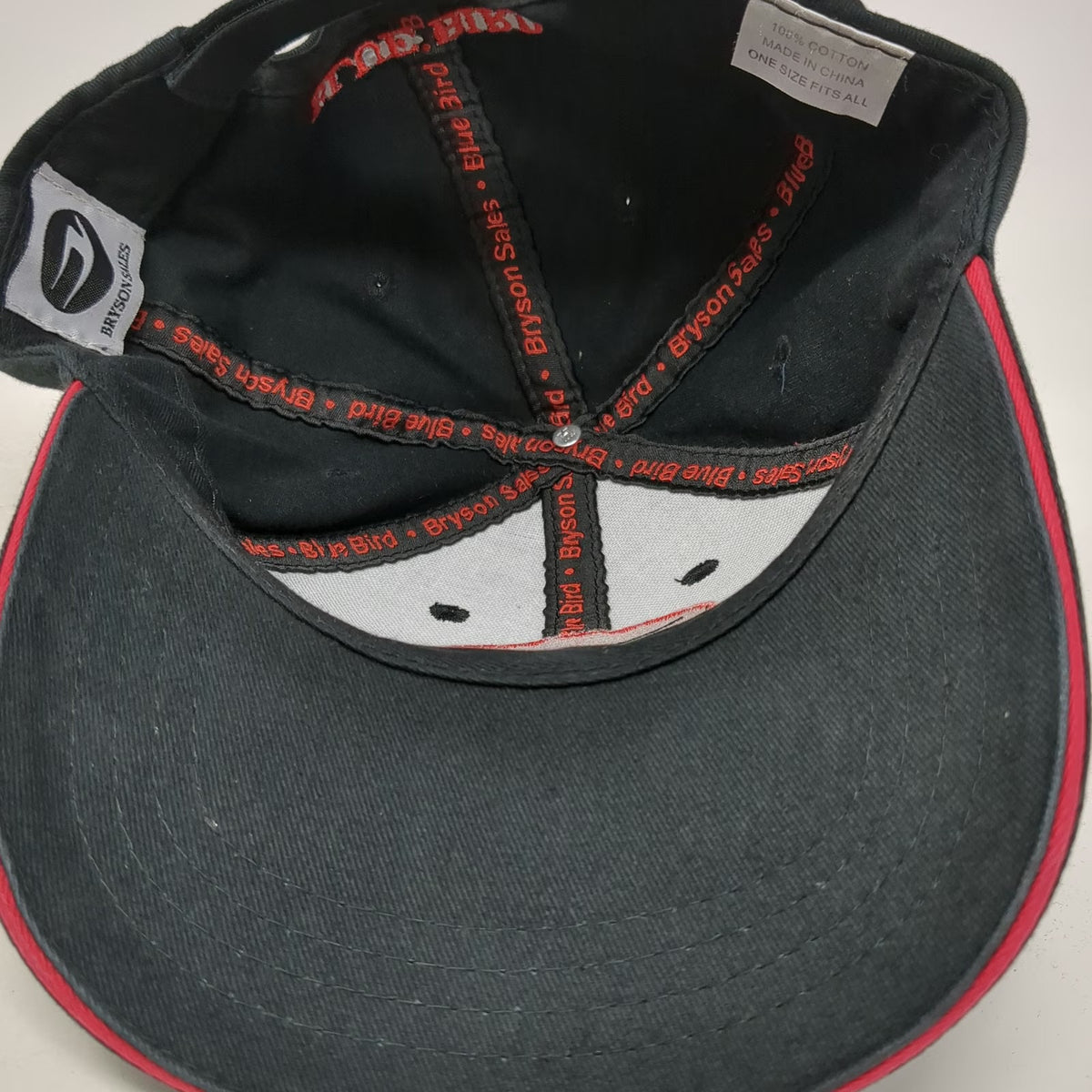 Bryson Sales Blue Bird Bus Logo Baseball Cap Black Red One Size Strapback Hat