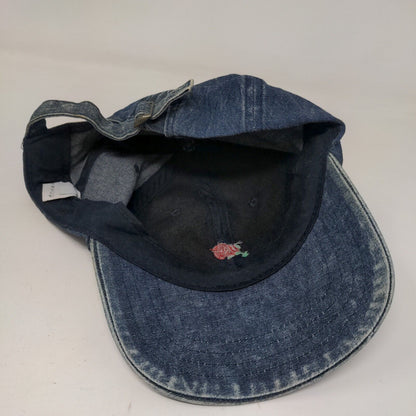 Empyre Slideback Hat Blue One Size Adjustable Embroidered Floral Denim Cotton