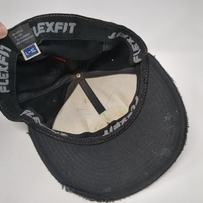 Metal Mulisha World Wide Domination Fitted Hat Black L/XL Distressed Flexfit