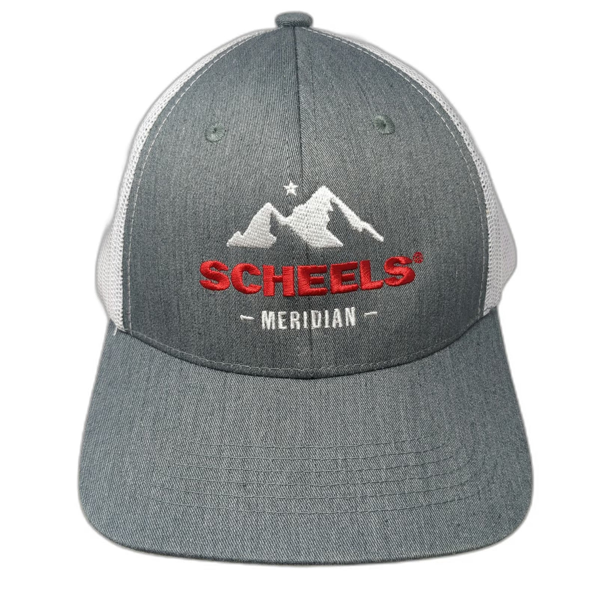 Scheels Meridian Mountain Gray Trucker Hat One Size Snapback Mesh Cap