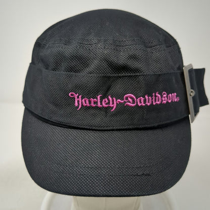 Harley-Davidson Army Cap Black Pink L Side Buckle Script Logo Cotton Hat Motor