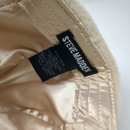 Steve Madden 5 Panel Beige Hat One Size Gold Metal Logo Satin Lined Textured