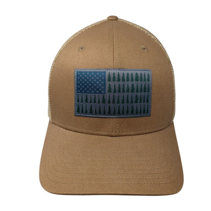 Tree Flag Unisex Fitted Trucker Hat Brown L/XL Mesh Back Patriotic Columbia