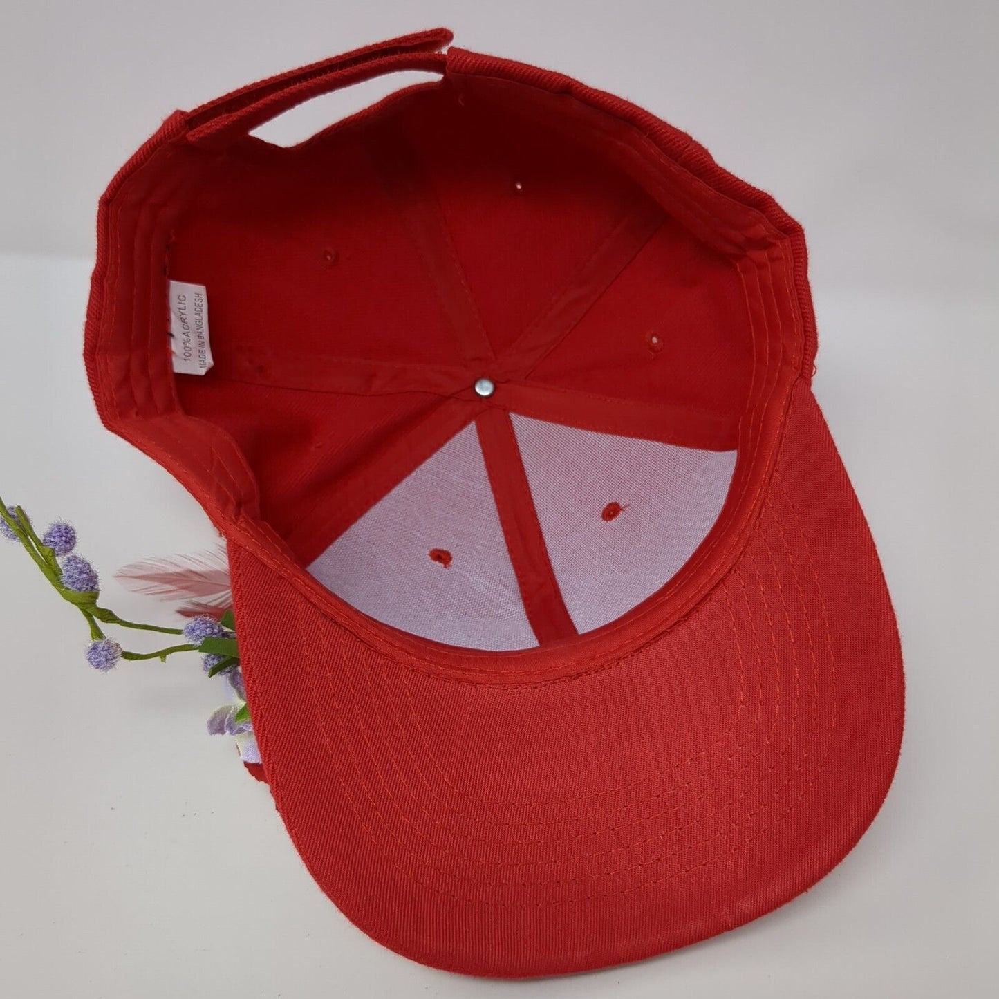 Flower Barrette Strapback Hat Red One Size Adjustable Floral 6 Panel Acrylic
