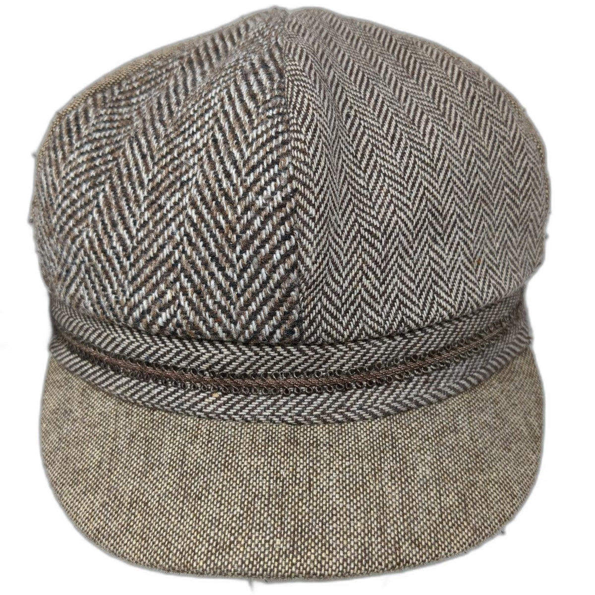 D&Y Army Cap Brown One Size Herringbone Acrylic Wool Blend Hat Side Ribbon