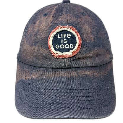 Life is Good Baseball Cap Blue One Size Bleached Wash Distressed Patch Hat