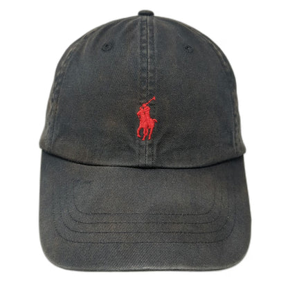 Polo Ralph Lauren Baseball Cap Black One Size Red Pony Logo Adjustable Strap Hat