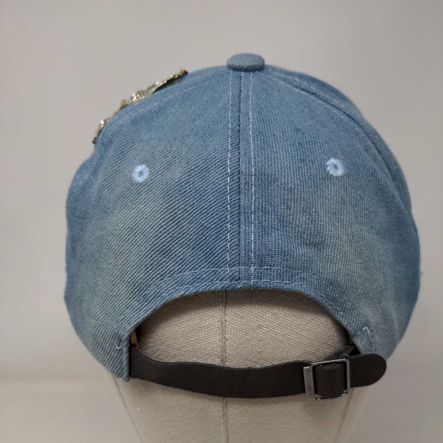 Unbranded Slideback Hat Blue OSFM Leather Strap Embellished Denim