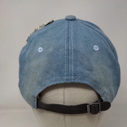 Unbranded Slideback Hat Blue OSFM Leather Strap Embellished Denim