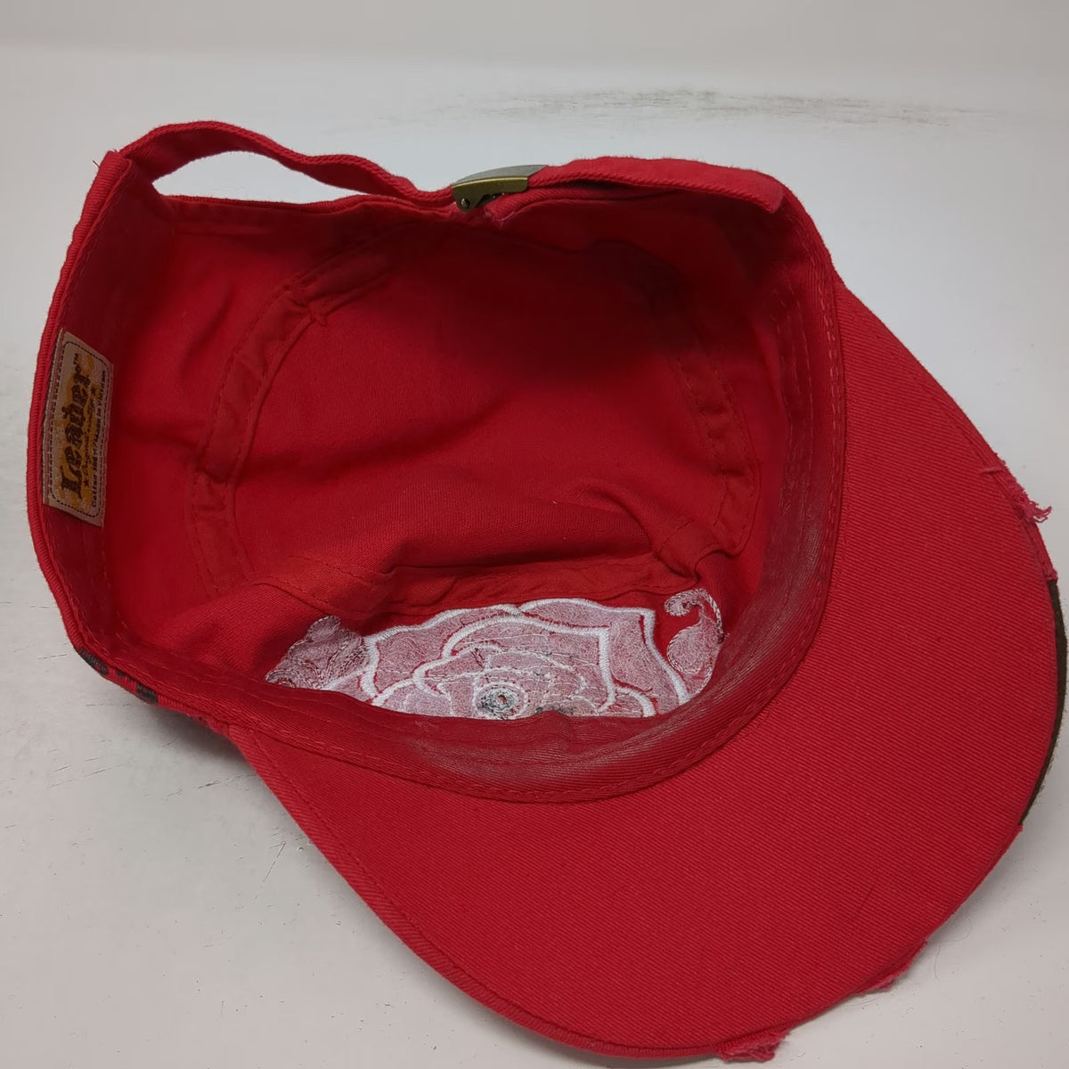 Leader Army Cap Red One Size Rhinestone Rose Distressed Cotton Slideback Hat
