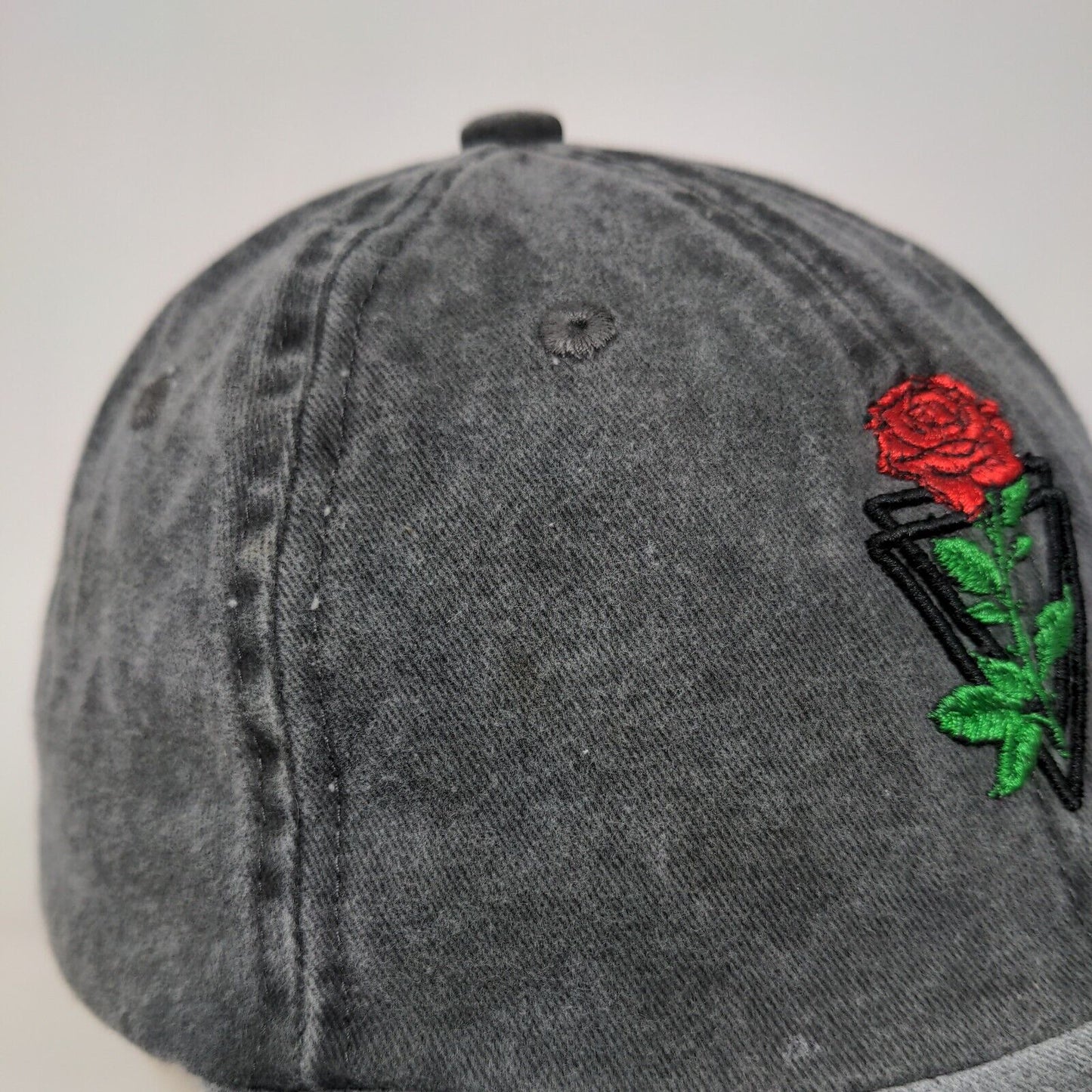 Red Rose Slideback Hat Gray One Size Embroidered Adjustable 6 Panel