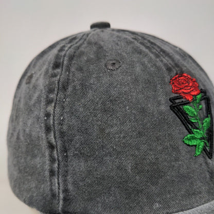 Red Rose Slideback Hat Gray One Size Embroidered Adjustable 6 Panel