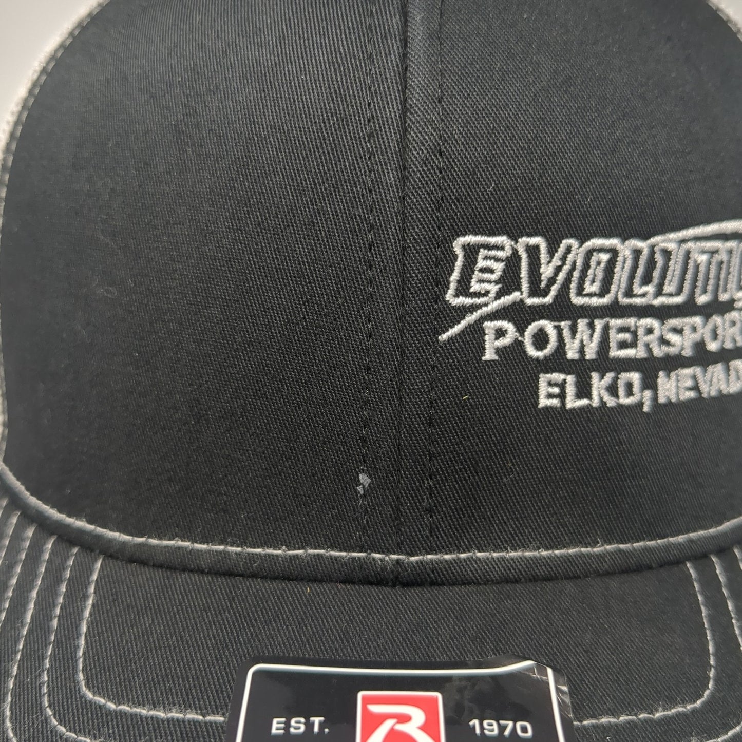 Evolution Powersports Elko Nevada Trucker Hat Black OS Adjustable Richardson