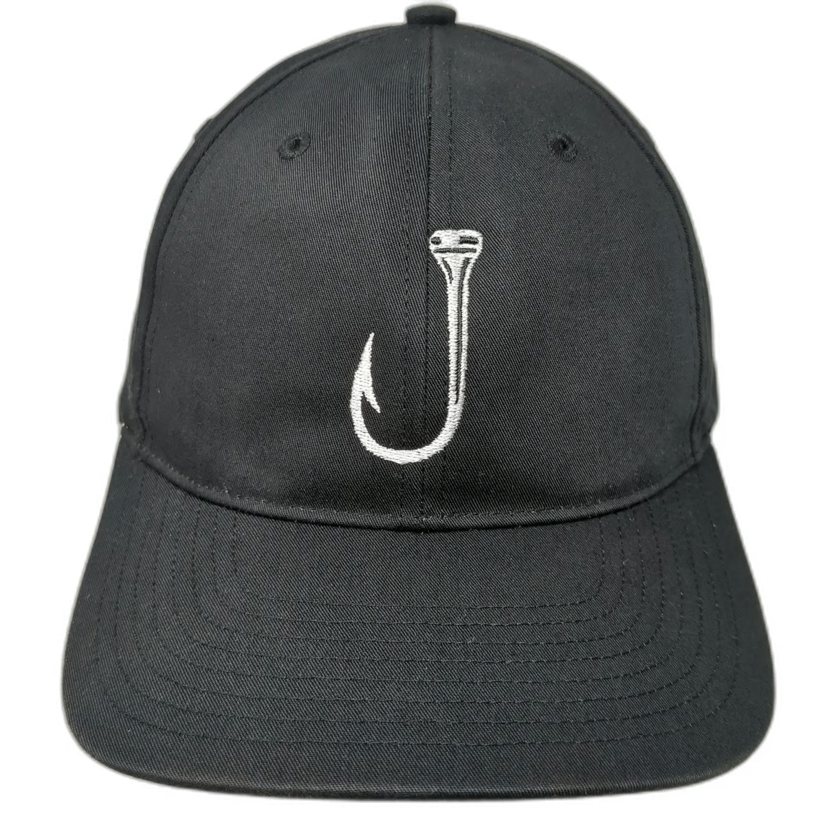 Richardson Snapback Hat Black L Fins & Pins Fish Hook Embroidery Logo Gray Under